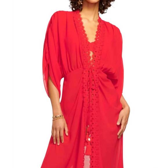 NEW RAMY BROOK raelynn lace trim cover-up dress in flame - Picture 3 of 4